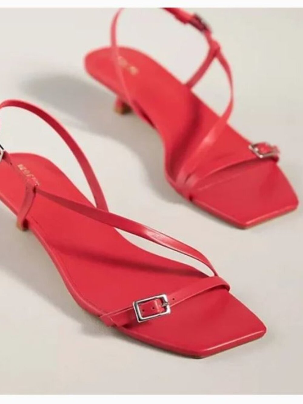 Anthropologie Maeve‎ Red Asymmetrical Buckle Kitten Heels